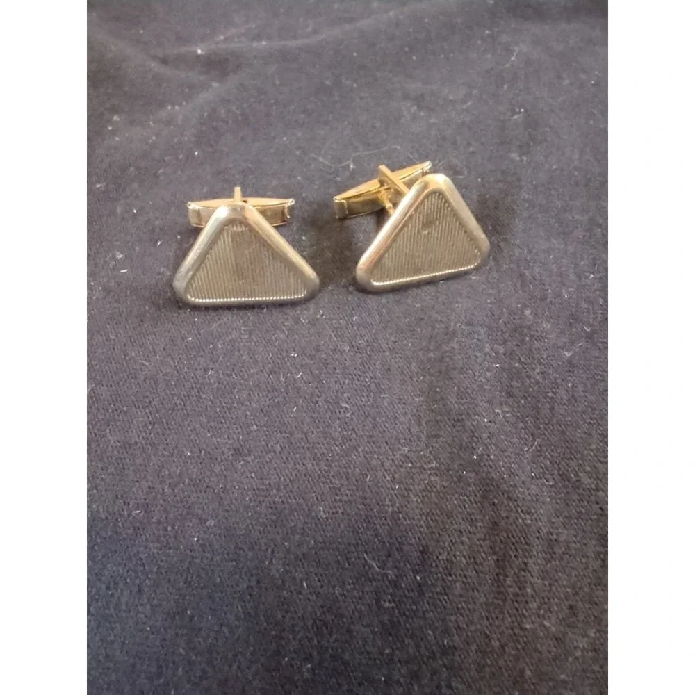 Vintage Triangle Gold Toned Cufflinks With Bullet‎ Back
